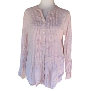 Sundance Light Pink Pleat Front Split Vneck Button Front Blouse Small Petite